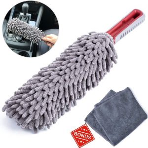 Interior Car Detail Duster – Free Microfiber Towel – 360° Microfiber Fingers – Lint Free – Unbreakable Comfort Handle – Car and Home Interior Use – The Best Auto Accessories