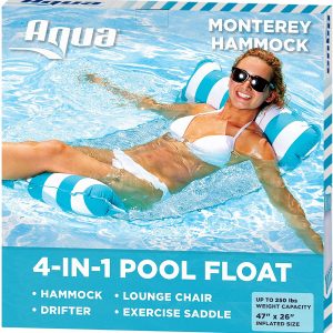 Aqua 4-in-1 Monterey Hammock Inflatable Pool Float, Multi-Purpose Pool Hammock (Saddle, Lounge Chair, Hammock, Drifter) Pool Chair, Portable Water Hammock, Light Blue/White Stripe