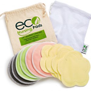 Washable Reusable Bamboo Nursing Pads | Organic Bamboo Breastfeeding Pads, Ultra-Soft Velvet Flower Pads | 10 Pack with 2 Bonus Pouches & Free E-Book | Perfect Baby Shower Gift