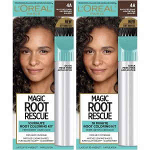 L’Oreal Paris Magic Root Rescue 10 Minute Root Hair Coloring Kit, Permanent Hair Color with Quick Precision Applicator, 100% Gray Coverage, 4A Dark Ash Brown, 2 count