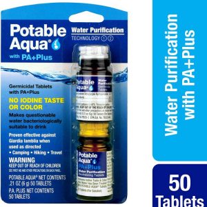 Potable Aqua Water Purification Tablets With PA Plus – Two 50 count Bottles