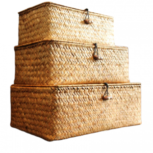 Vietnam Straw woven basket with lid, Seagrass Square storage box