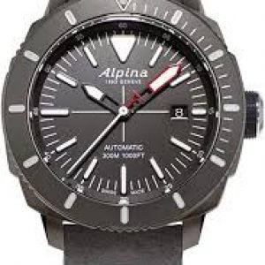 Alpina Men’s Seastrong Diver Titanium/Stainless Steel Swiss Automatic Sport Watch with Leather Calfskin Strap, Gray, 22 (Model: AL-525LGGW4TV6)