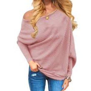 VOIANLIMO Women’s Off Shoulder Knit Jumper Long Sleeve Pullover Baggy Solid Sweater