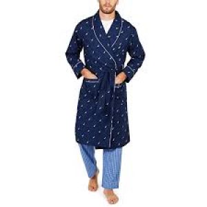 Nautica Men’s Long Sleeve Lightweight Cotton Woven Robe