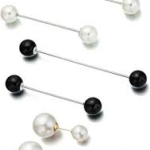 3 kiss Sweater Shawl Clip Double Faux Pearl Brooches Safety Pins Women Girls Clothing Decoration/Various funactional Dress Decoration – White & Black 6 pcs