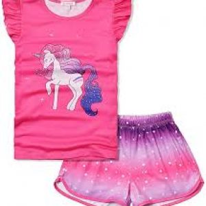 Girls Pajamas Sets Unicorn Cat Pjs Flutter Sleeve Sleep Shirt Clothes for Kids