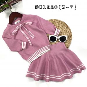 New style for children girl sweater bow with spread skirt