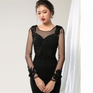Black Lace Beat Long Party Dress For Women