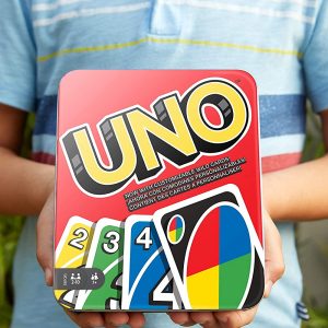 Mattel Games UNO: Family Card Game, with 112 Cards in a Sturdy Storage Tin, Travel-Friendly, Makes a Great Gift for 7 Year Olds and Up